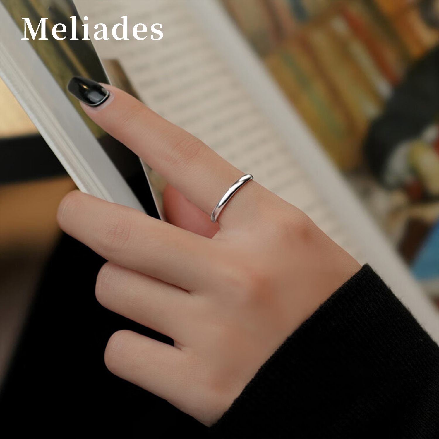 Meliades/墨利亚S999纯银开口戒指女简约小众素圈食指戒情侣戒指
