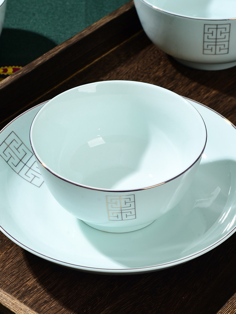 玉珑陶瓷碗家用吃饭2025年新款碗面碗青瓷金边高档饭碗菜盘子汤碗,餐饮具,碗,淘宝优惠券,粉丝福利购,淘宝优惠卷