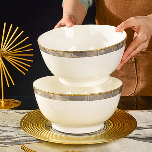 中式陶瓷家用吃饭碗高脚防烫碗菜碗汤碗多规格米饭碗菜盘饭盘鱼盘