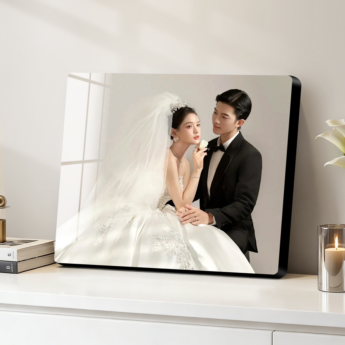水晶相框摆台定制加打印洗结婚照婚纱照相片做成无边框晶瓷画摆台