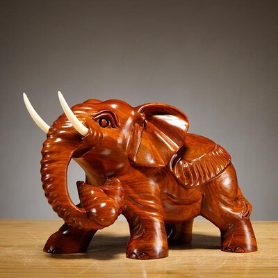 梨木雕刻大象一对木质象客厅电视柜装饰红木工艺品业送礼
