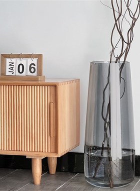 龙柳瓶玻璃高款插长枝干枝干支灰色烟灰色插树枝直筒落地