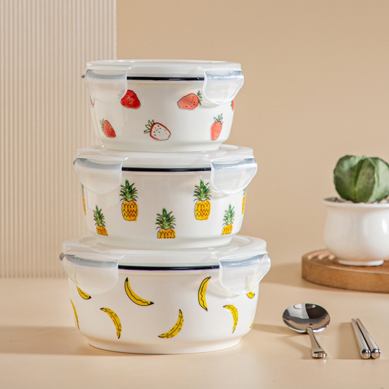 微波炉专用的碗饭盒陶瓷碗带盖上班族保鲜碗蒸蛋碗汤碗带盖密封