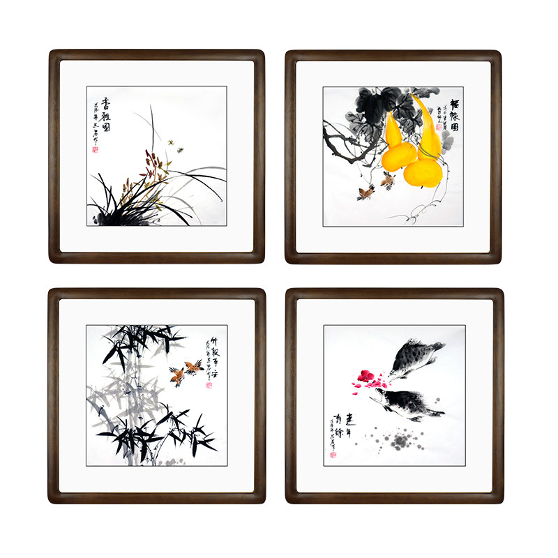 新兰国画鸟画兰竹子葫芦纯手绘桂鱼连年余玄关挂画