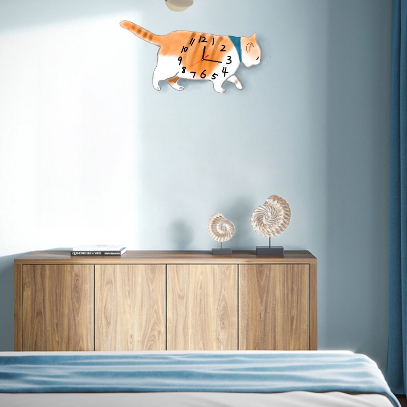 文艺猫咪卡通装饰静音挂钟表创意挂表壁钟家用静音个性装饰时钟表