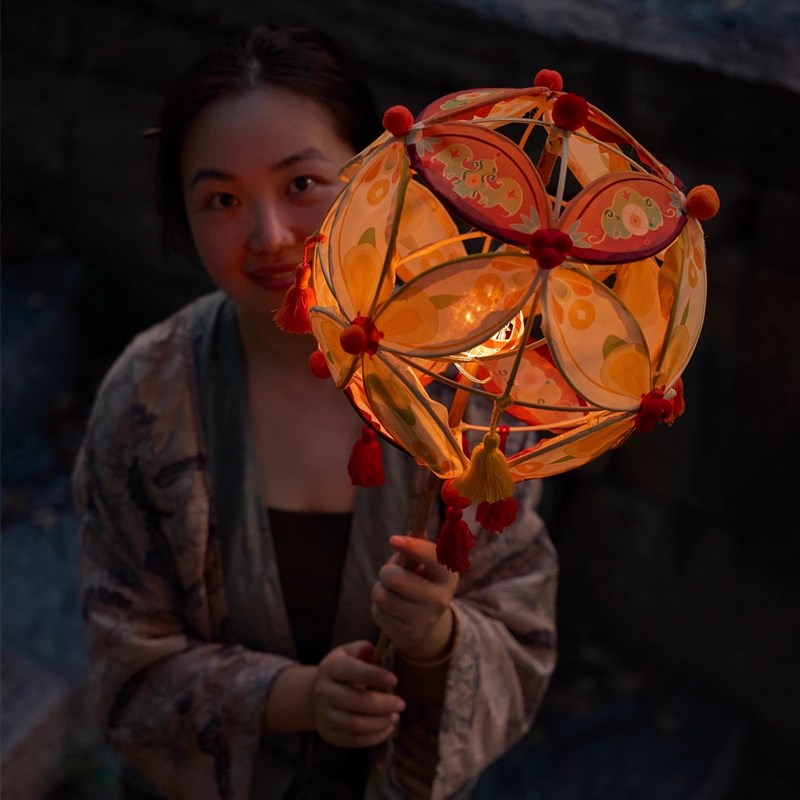 篾匠姑娘抛天富桂滚灯非遗花灯竹编diy绣球手工成品中秋节灯笼