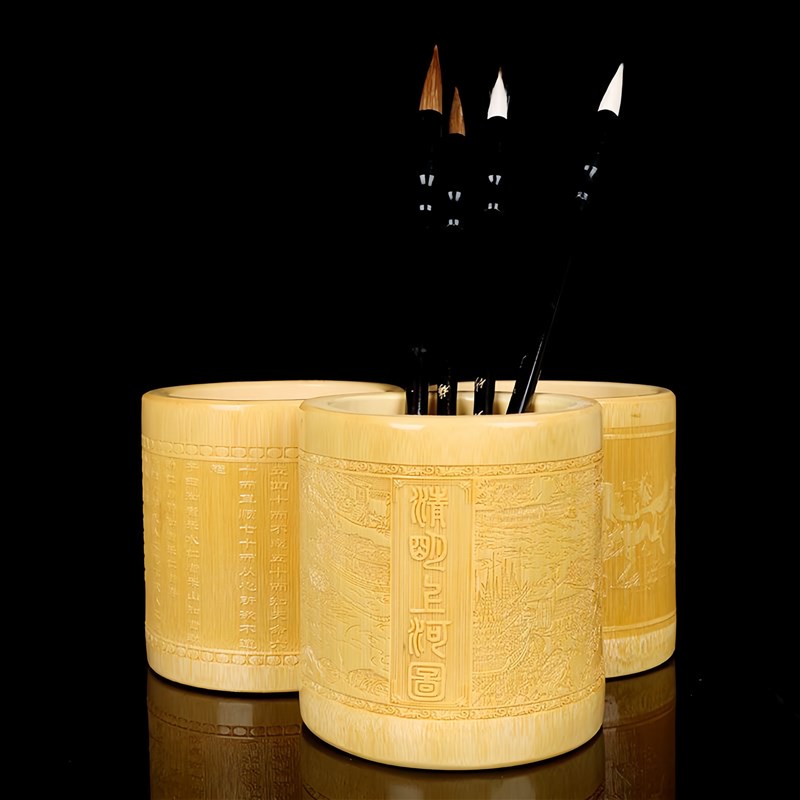 竹制笔桶笔筒高颜值组合木质笔筒竹雕摆件中国风复古笔架毛笔收纳