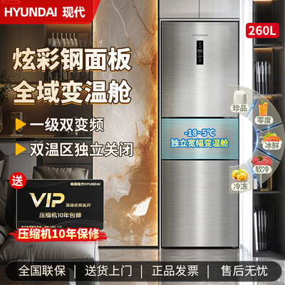 炫钢丨现代高端三门一级变频冰箱