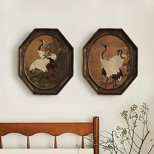 蒲骆朗中古风创意异型相框挂画瑞鹤单幅床头玄关书房背景装饰画