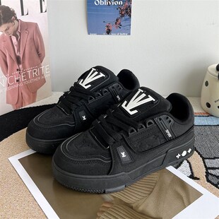 鞋子女鞋百搭板j鞋美式高街情侣春季新款学生增高黑色休闲运动鞋