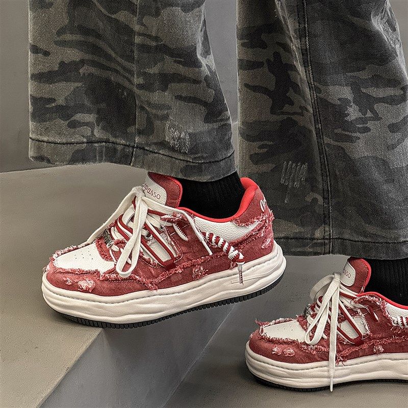 小众设计感溶解底增高鞋7cm男女红色厚I底帆布板鞋情侣鞋子男鞋潮,流行男鞋,休闲板鞋,淘宝优惠券,粉丝福利购,淘宝优惠卷