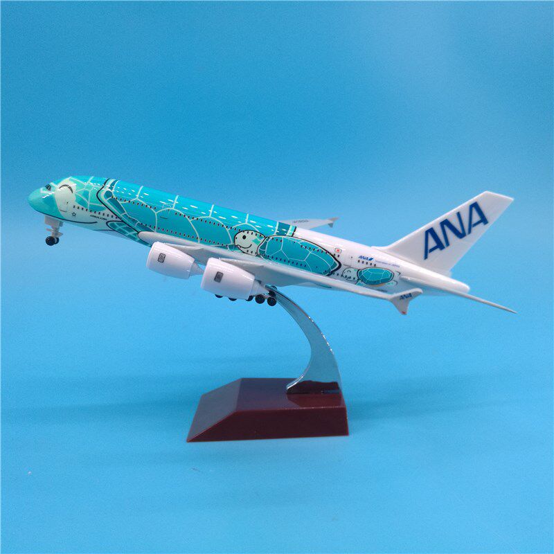 18cm带c轮ANA全日空A380绿色飞天海龟飞机模型摆件收藏FLYING HON