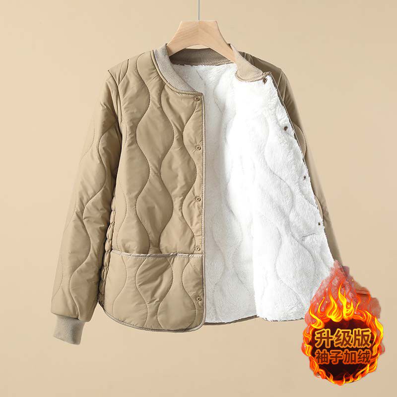 2024年秋f冬新款内胆棉衣女大码宽松加绒加厚保暖棉服女士打底棉