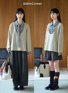 aww 点彩假两件·假两件木耳边拼接Polo上衣