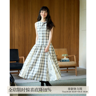 aww 格纹拼接连衣裙复古森系背心长裙 立裁拼接·重工系列无袖