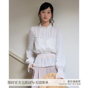 aww 叠穿搭子·肌理小花衬衫白色收腰波点衬衣打揽设计