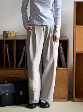 aww 巨亲肤！立体艺术画·不规则刺绣莫代尔休闲宽松直筒阔腿裤