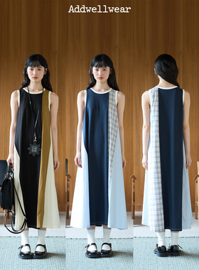 aww 多拆片分割拼接·拼接撞色连衣裙复古森系长裙