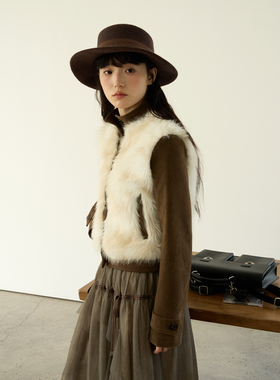 aww 焦糖蜜绒·毛毛拼接小立领短外套假两件拼接环保皮草外套女冬