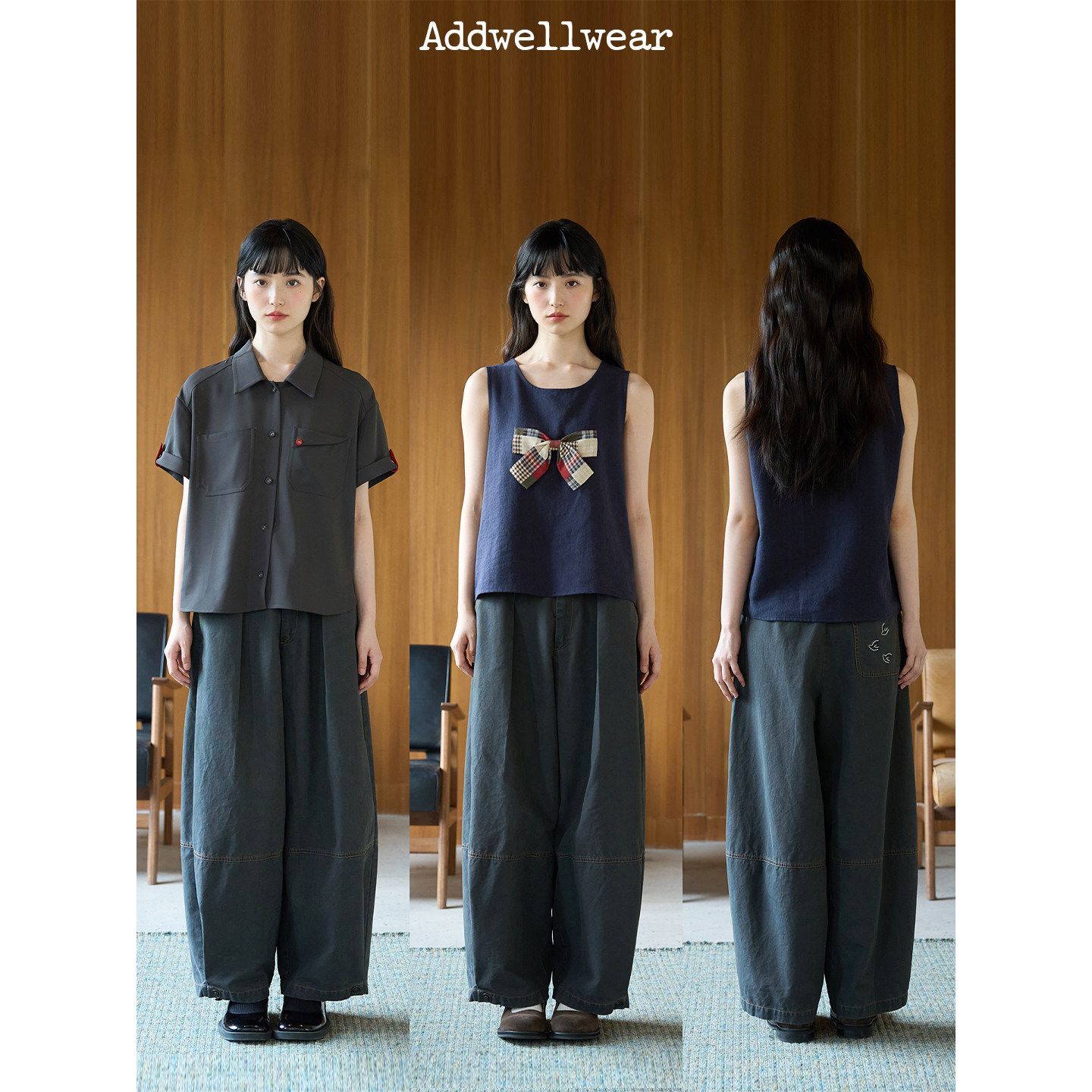 aww 私服/神裤强推&middot;100%棉复古牛仔气球裤休闲口袋长裤小个子