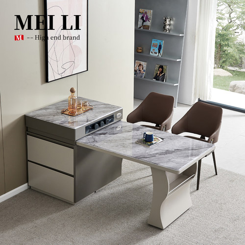 现代简约岛台餐桌一体家用小户型伸缩多功能厨房意式极简高级感