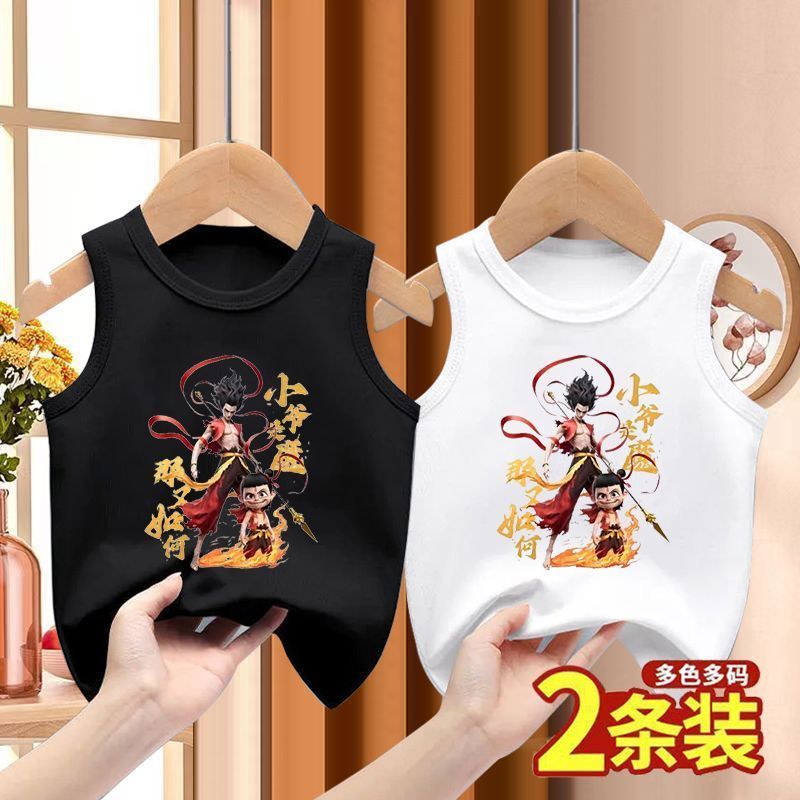 魔童哪吒图案男童背心夏季薄款2025新款儿童纯棉T恤国潮女童上衣