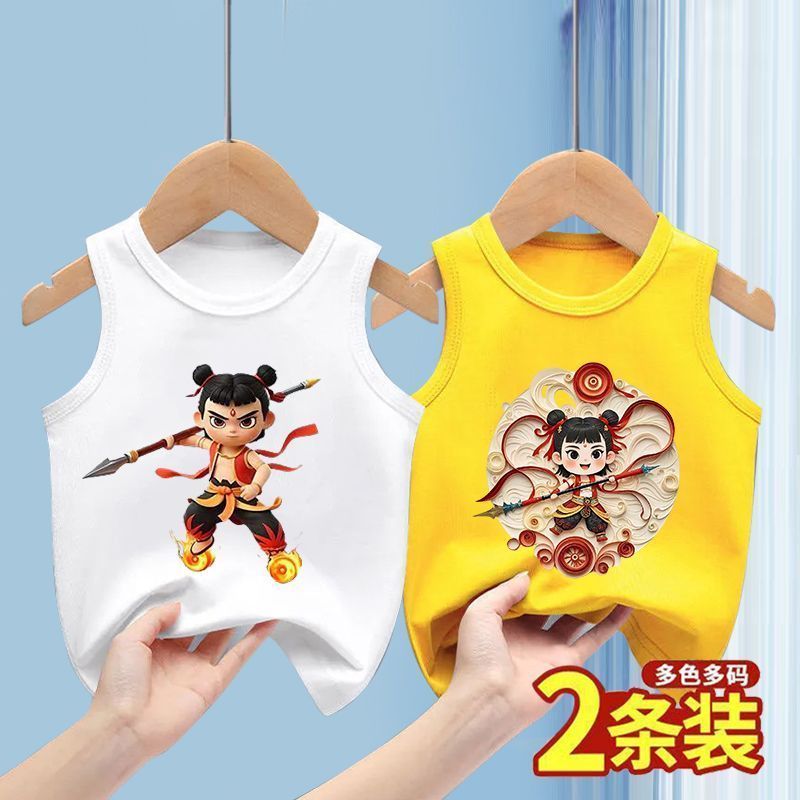 儿童背心纯棉2025夏季新款哪吒图案女童服装爆款男童无袖T恤薄款