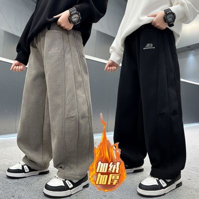 中大童洋气休闲裤儿童加绒直筒裤