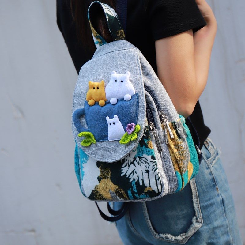 文创小众设计手工帆布包r小清新立体可爱猫咪多夹层个性超轻双肩,箱包皮具/热销女包/男包,通用款女包,淘宝优惠券,粉丝福利购,淘宝优惠卷