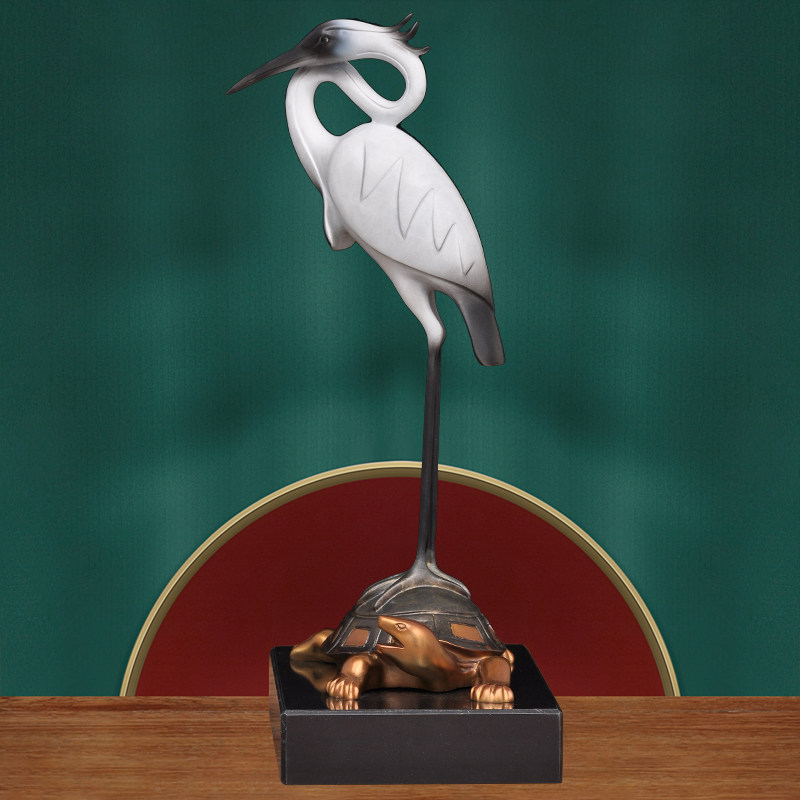 彩铜龟鹤延年摆件松鹤铜龟家居客厅装J饰品送老人长辈祝贺寿礼品
