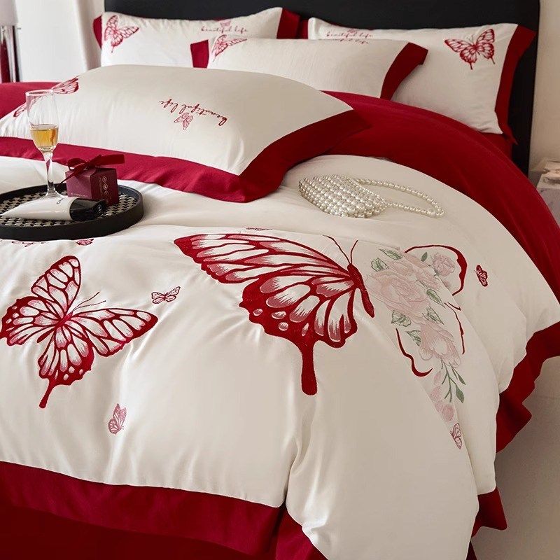 浪漫婚礼结婚四k件套大红色新婚床单被套婚庆床上用品婚房陪嫁,床上用品,婚庆床品套件,淘宝优惠券,粉丝福利购,淘宝优惠卷