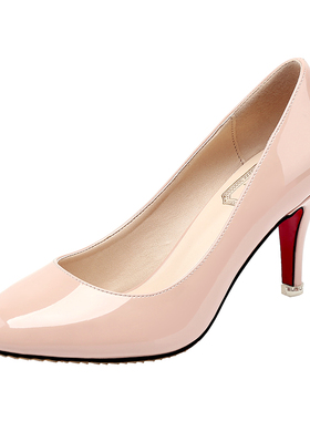 黑色圆头高跟鞋女细跟裸色中跟40大B码41单鞋43小码优雅42职业5cm