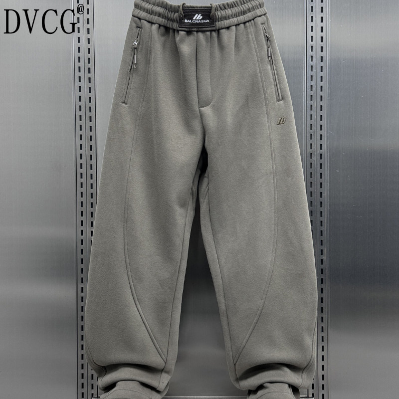 高端秋冬季男士加绒加厚运动卫裤休闲宽松百搭弯刀裤痞帅哈伦裤男