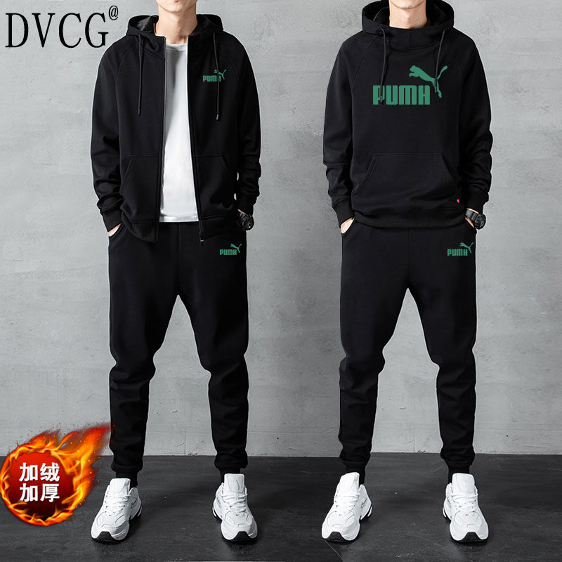 高端秋冬季男士卫衣休闲运动套装宽松连帽帅气跑步加绒男装两件套