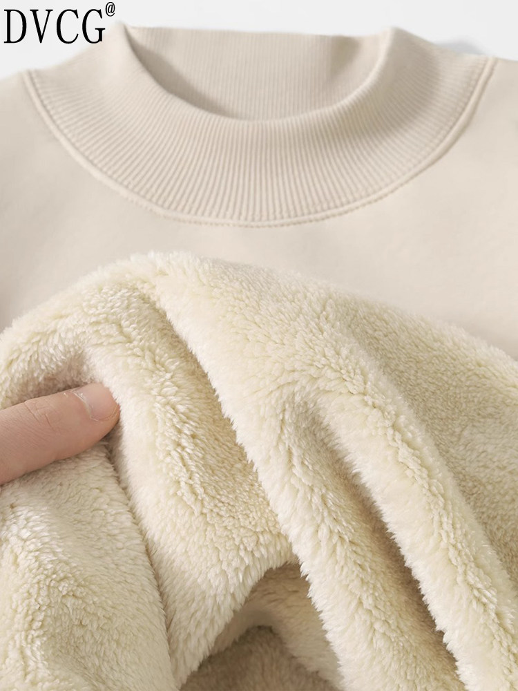 高端羊羔绒半高领卫衣男士秋冬加绒加厚保暖宽松套头打底内搭上衣