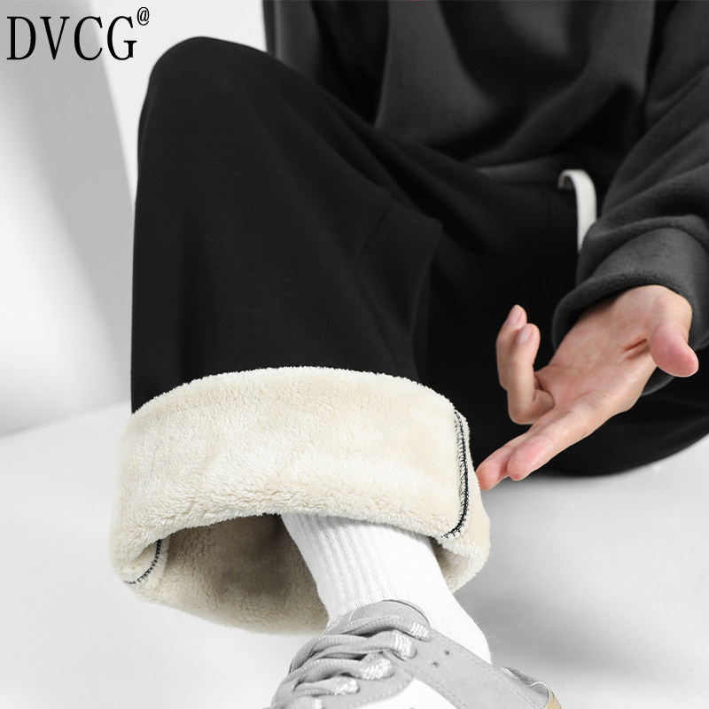 高端加绒裤子男士冬季羊羔绒直筒裤宽松加厚卫裤休闲长裤棉裤男款