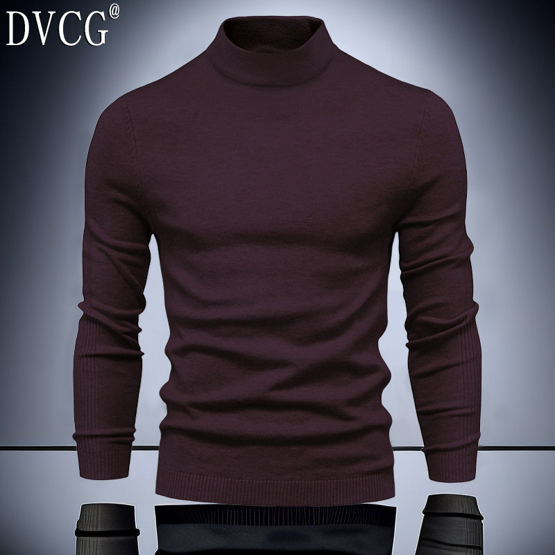 高端秋冬季休闲男士纯色百搭套头毛衣打底衫半高领男装休闲针织衫
