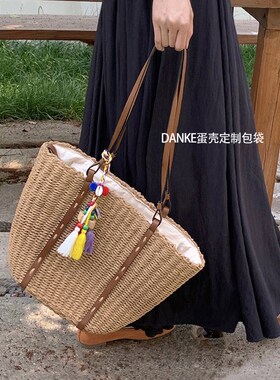 2024a夏季新款大容量单肩托特编织包小众设计休闲度假风沙滩草编