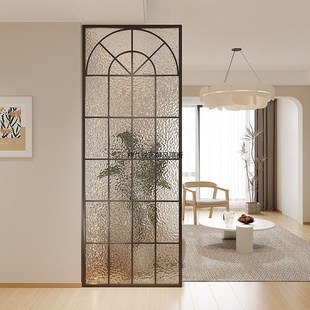 法式客厅正对进门入户玄关u柜沙发遮挡窗户装饰水波纹玻璃隔断屏