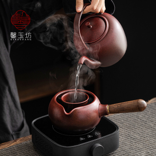 侧把陶E瓷壶黑晶炉户外烤泡茶炉 罐罐茶过滤煮茶壶围炉煮茶器套装
