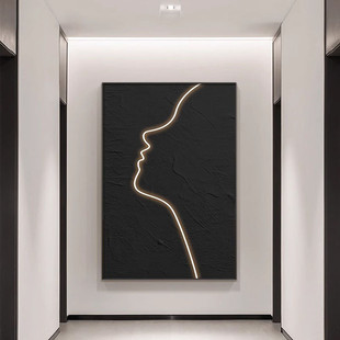 现代极简线条玄关挂画卧室床头客厅沙发大幅落地画灯光感装饰壁画