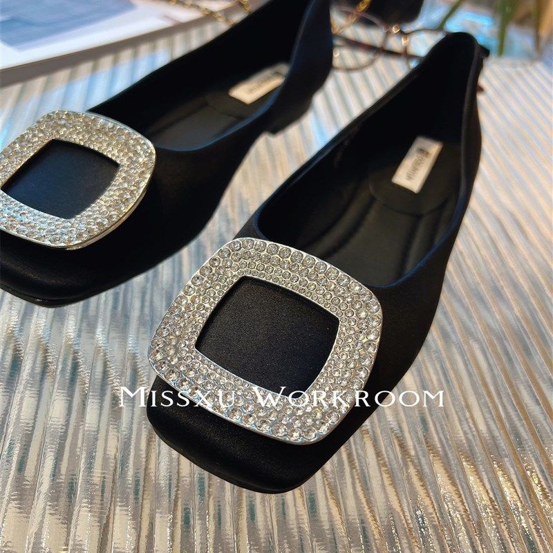 方头浅口气质单鞋绸缎面2023年春款通勤女M鞋设计感小众软底平底,女鞋,深口单鞋,淘宝优惠券,粉丝福利购,淘宝优惠卷