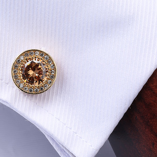 富贵金色水晶袖扣礼盒男高端商务水E晶袖扣袖口钉法式男女衬衫袖