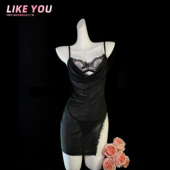 Like You小胸友好性感荡领开叉吊带连衣qqny裙挂脖包臀睡裙纯欲女