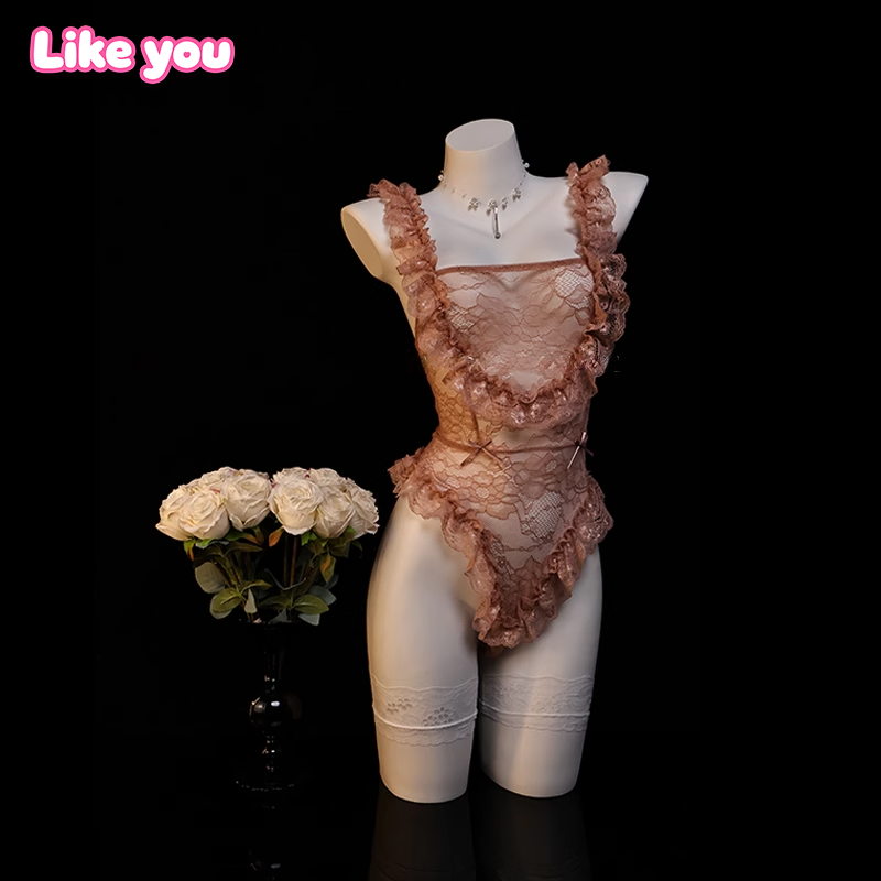 Like You小胸款性感qqny蕾丝花边镂空半透视连体衣粉色情调纯欲女