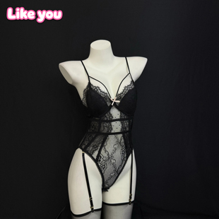 Like You性感内衣房事带胸垫聚拢纯欲床上高级蕾丝悄趣连体衣qqny