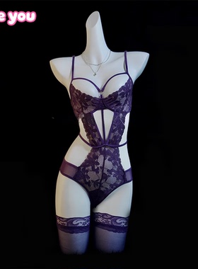 LikeYou紫色诱惑塑身连体衣御姐深V显瘦性感吊带连体衣qqny透视女