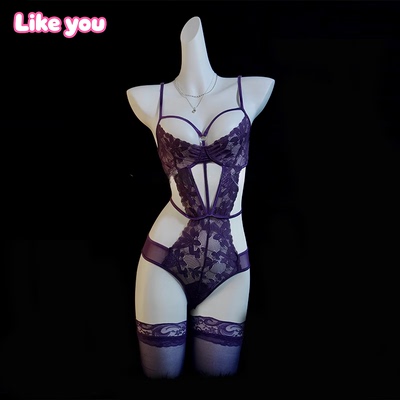 LikeYou紫色诱惑塑身连体衣御姐深V显瘦性感吊带连体衣qqny透视女