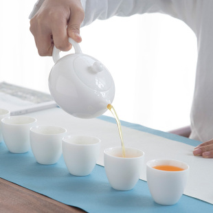 羊脂玉白瓷茶壶陶瓷功夫茶具单壶简约家用西施壶手工手抓壶整套装