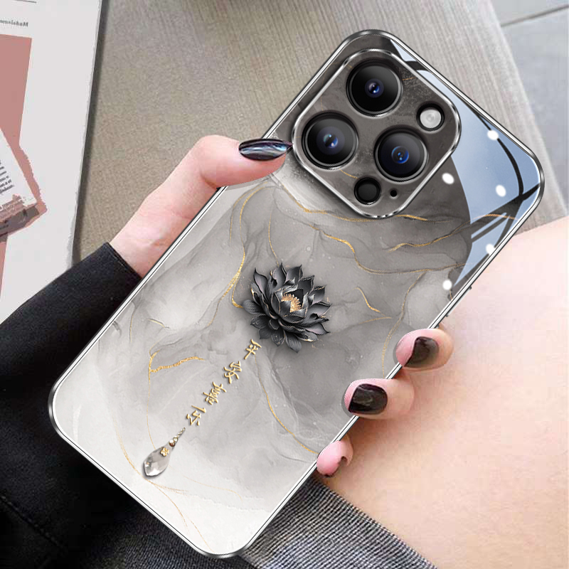 喜乐暗夜莲花适用苹果16手机壳